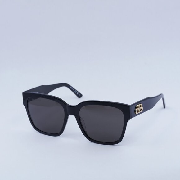 Balenciaga BB0056S 001 Sunglasses Black Square Frame, Grey Lenses - Picture 4 of 12